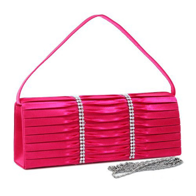  Pink Clutch Bags on Pleated Evening Bag   Clutch With Rhinestones Satin Hot Pink