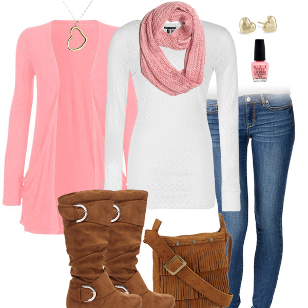 Pink Scarf And Cardigan